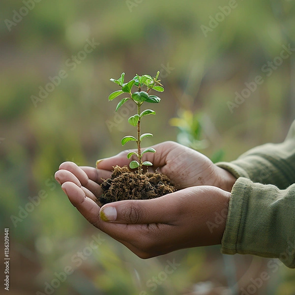 Fototapeta hands holding a plant