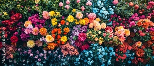 Fototapeta Solar panels installed amidst a sea of colorful flowers, absorbing the sun s energy and generating electricity for a sustainable environment