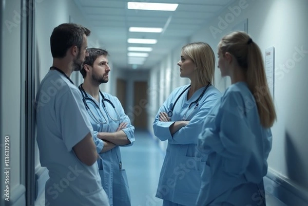 Obraz Medical team collaboratively making informed decisions while standing in the hospital hallway
