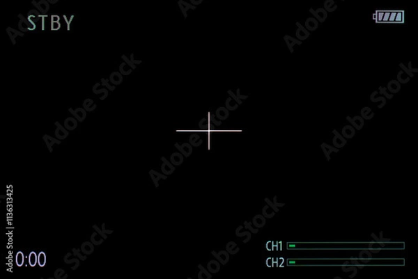 Fototapeta Camera recording screen overlay with alpha channel. Dslr camera frame viewfinder, screen of video recorder digital display with multiple settings and timer. 4K camcorder interface for video cameras