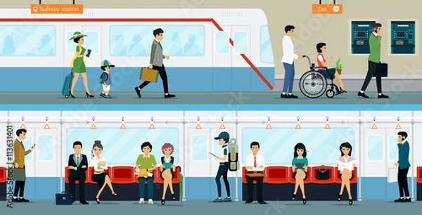 Fototapeta Pracownicy i osoby niepełnosprawne do podróżowania metrem.