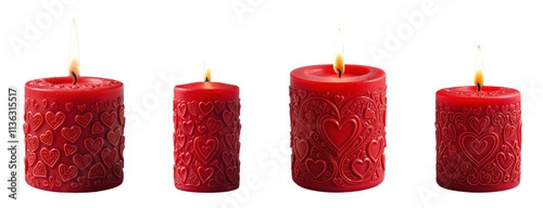 Obraz Set of red burning candles with a heart pattern on a transparent background