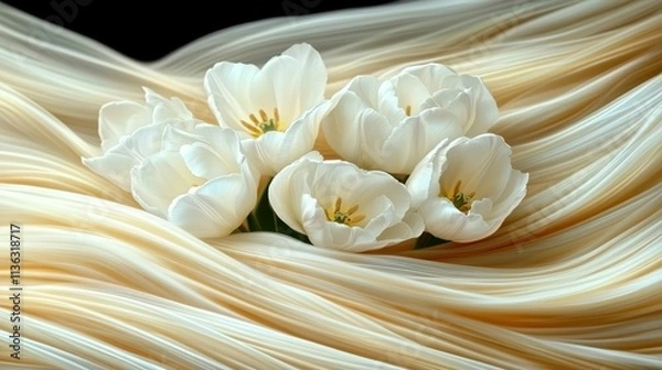 Obraz Gentle artistic background showcasing blooming tulips in soft hues blending seamlessly with abstract pastel colors evoking a sense of tranquility and springtime joy