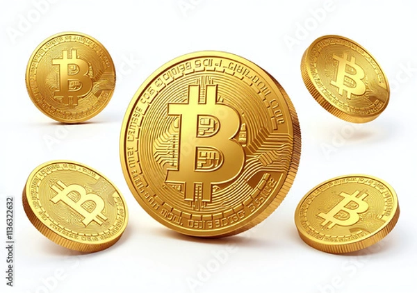 Obraz isolated gold bitcoin viewed multiple angles design