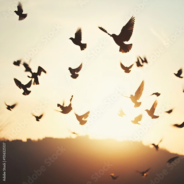 Obraz "Nature's Symphony: Exploring Murmuration Beneath a Blue Sky"