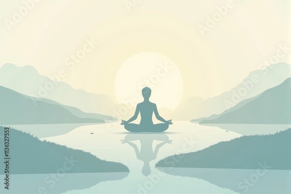 Fototapeta A meditative background featuring soft light, a tranquil yoga pose, and glowing natural elements, evoking inner peace and calmness..