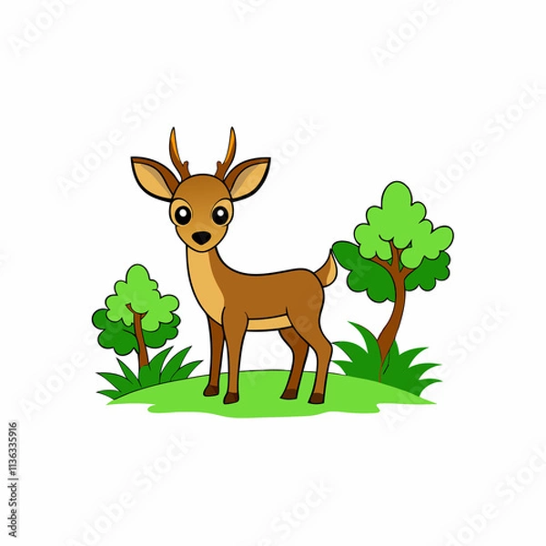 Obraz A image of a sika deer in a jungle cartoon vector illustration