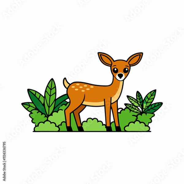 Obraz A image of a white tailed deer in a jungle cartoon vector illustration