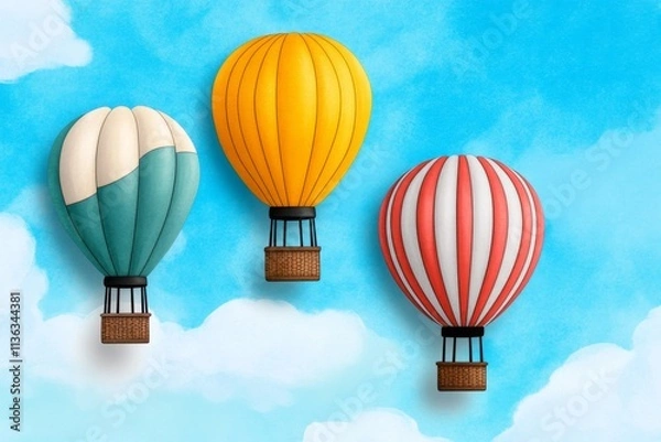 Fototapeta A dreamy watercolor scene of a hot air balloon festival, with colorful balloons rising into a pastel-hued sky
