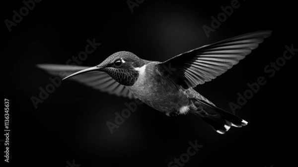 Obraz Hummingbird in Flight, Black and White