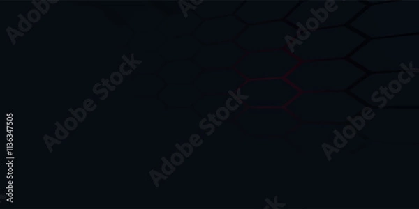 Fototapeta Black hexagon and red light.Abstract 3d background