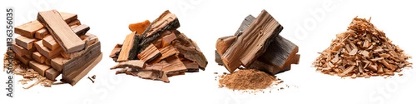 Fototapeta Stacked wood logs and chopped firewood for burning isolated on transparent background