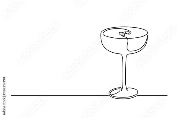 Fototapeta Сontinuous one line drawing of cocktail drink isolated on white background. Cocktail drink thin line. Vector illustration