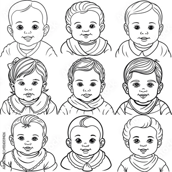 Fototapeta Set of a cute baby in underpants with different styles. Vector illustration in flat cartoon style.