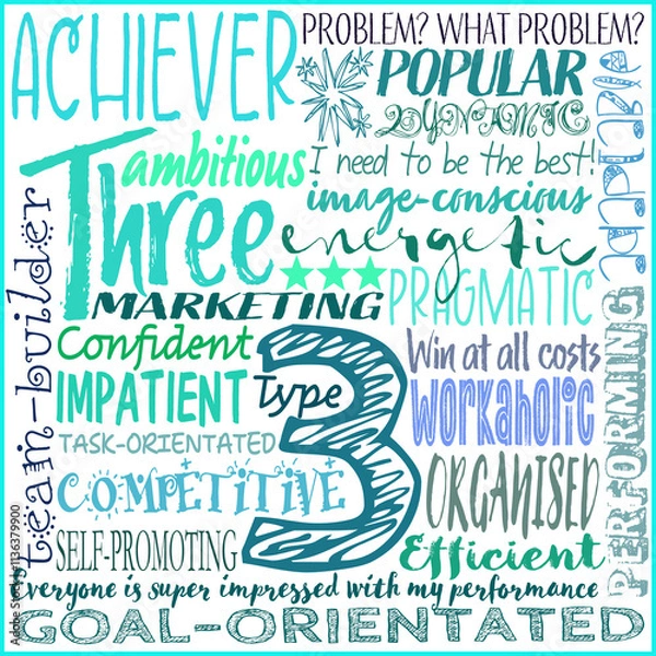 Obraz Enneagram type 3 (three) typographical word description graphic