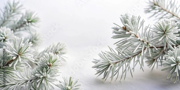 Fototapeta Winter Wonderland Frosty Pine Branches on a Snowy Surface