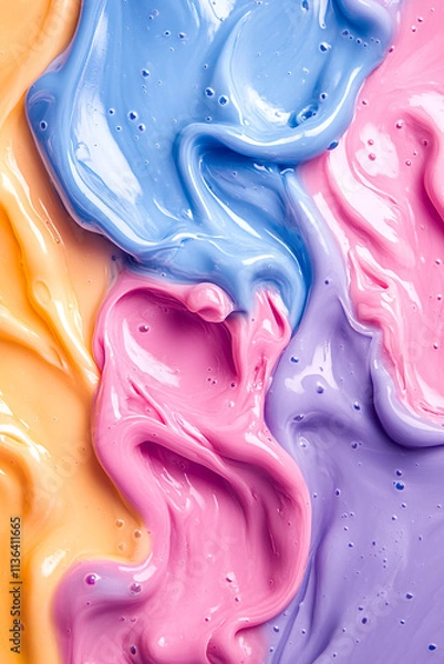 Fototapeta Vivid toy clay and slime blending together, forming a seamless, marbled abstract background with rich, bold colors and soft, fluid textures