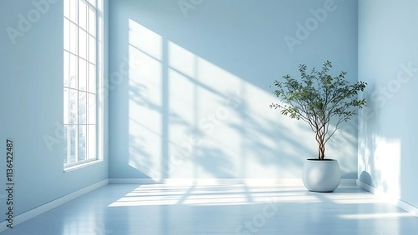 Fototapeta Light soft minimal background mockup for product presentation Corner of room with shadows from different angles delicate light blue color : Generative AI