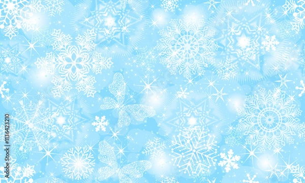 Obraz Vector seamless Christmas pattern with snowflakes and stars on a blue background