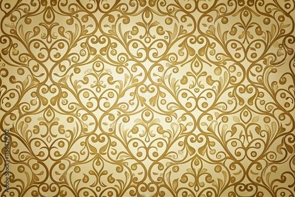 Fototapeta Antique Gold Arabesque Seamless Pattern, Minimalist Background, Elegant Scrollwork Design