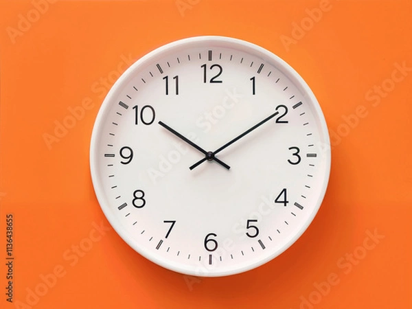 Obraz Clock shows time against bright orange background with minimalist design