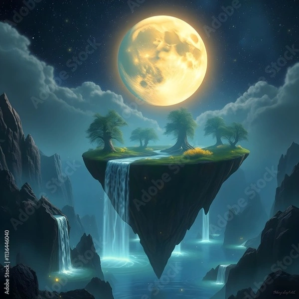 Obraz landscape with moon and clouds