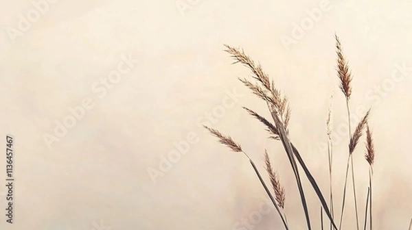 Obraz Soft Minimalist Gray Canvas with Elegant Grass