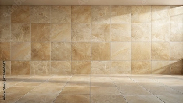 Obraz Sunlit Room with Beige Tile Walls and Floor