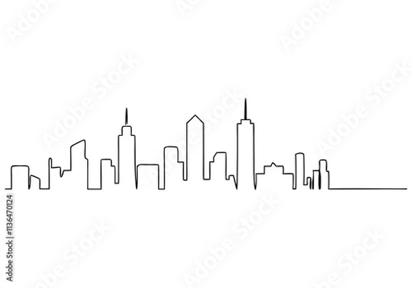 Fototapeta Continuous One-Line Drawing of a Cityscape - Minimalist Urban Art