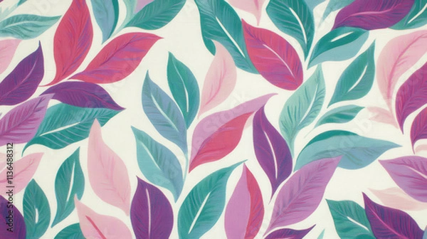 Fototapeta A vibrant design of oversized botanical leaves in magenta, mint green, and lavender hues