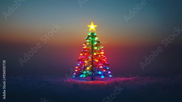 Obraz Christmas tree made of colored light, places for text