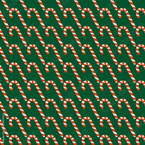 Fototapeta Seamless repeating candy cane pattern on green background.