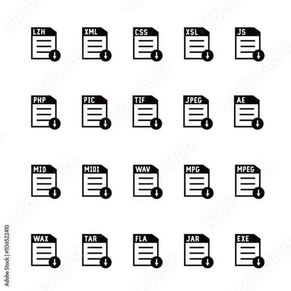 Fototapeta 画像ファイル、ドキュメント、ソフトウェアのアイコンのセット
