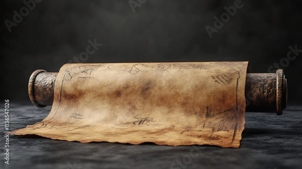 Fototapeta Mockup of an Ancient Parchment Scroll on Transparent Background