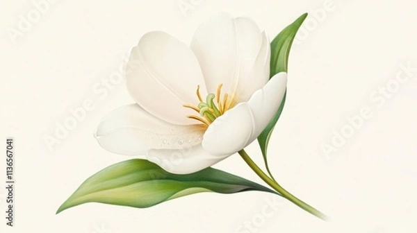 Fototapeta a detailed vintage botanical illustration of a spring flower with dew drops