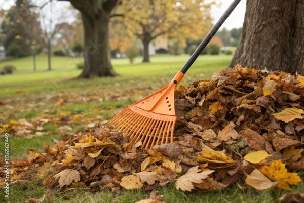 Obraz Autumn Leaf Raking in the Park