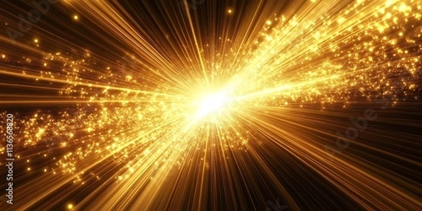Obraz Golden Light Burst with Glowing Particles, Abstract, Background, Design, Rays ,golden light, sparkle, Generative Ai