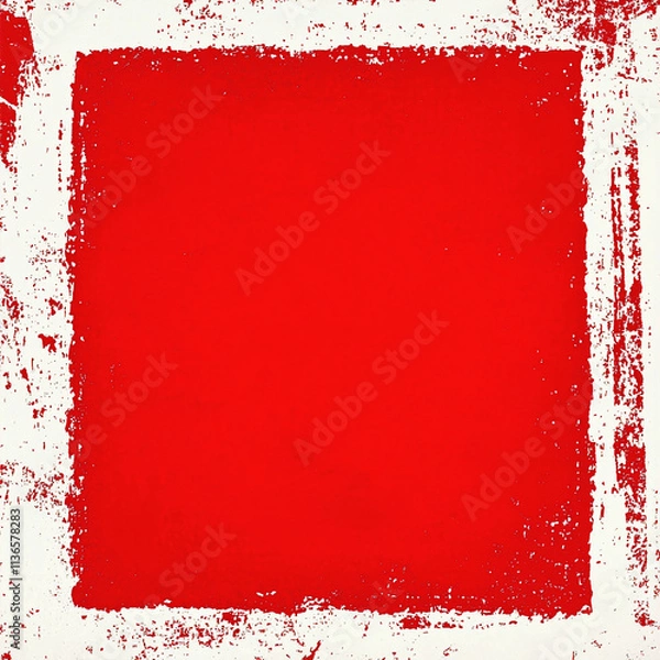 Fototapeta Red square with a distressed white border on a textured background. Concept of grunge, vintage, frame, background.