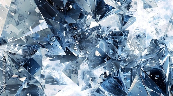 Fototapeta An abstract composition with fragmented, crystalline shapes in cool tones