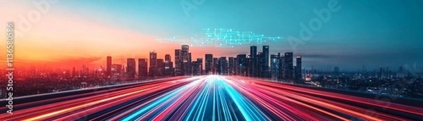 Fototapeta Digital transformation, innovation, and cloud technology blending together.