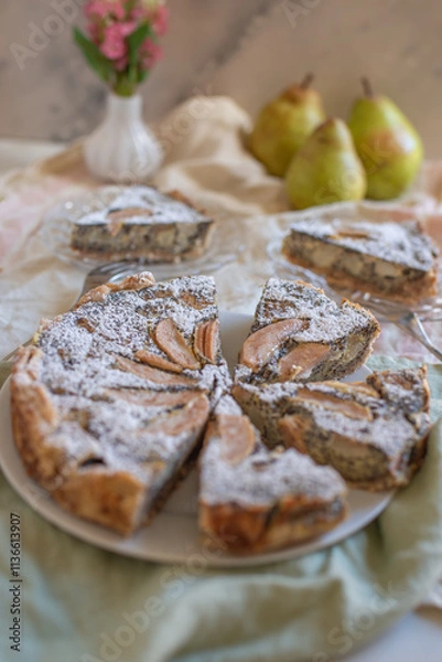 Obraz sweet home made poppy seed pie with pears