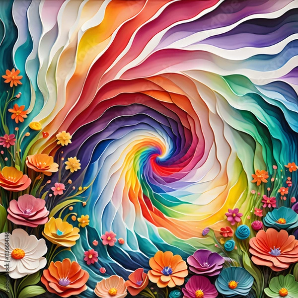 Fototapeta Vivid abstract floral waves with colorful flowers swirling in vibrant patterns, dynamic energy and intricate details