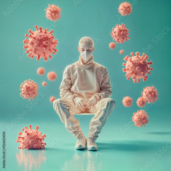 Obraz Futuristic Human Amidst Virus Particles
