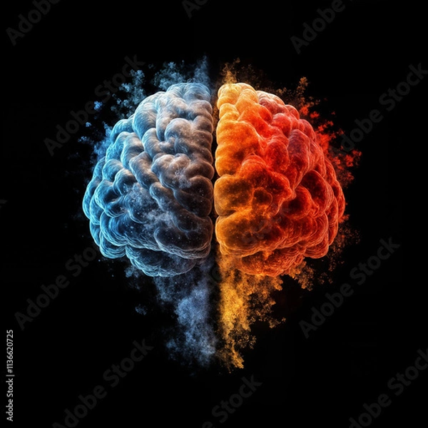 Fototapeta  Abstract Visualization of a Brain Divided Into Two Halves