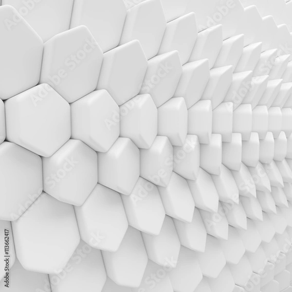 Obraz White abstract hexagons backdrop. 3d rendering geometric polygons