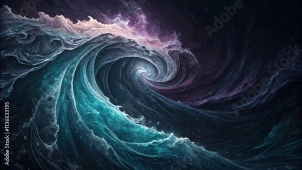 Fototapeta A swirling wave of teal and purple, a visual representation of the ocean's powerful and ethereal beauty.