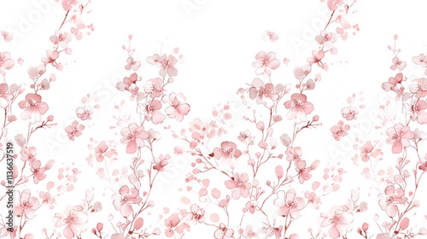 Obraz Pink and white pattern with a small floral design, a pink border at the bottom of the wallpaper, a cute and simple pattern for a child's room decoration.