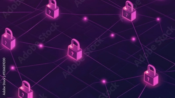 Fototapeta Digital locks representing secure network connections in a vibrant design.