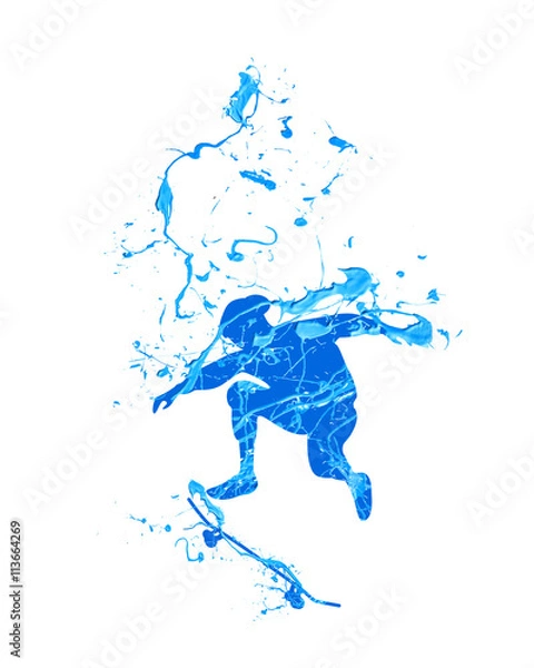 Fototapeta Skateboarder. Blue splash paint