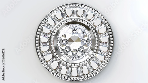 Obraz Silver circle with diamonds on white background